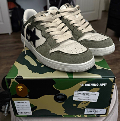 A Bathing Ape BAPE STA Men s Low Top Lace-Up Sneakers Green White Black
