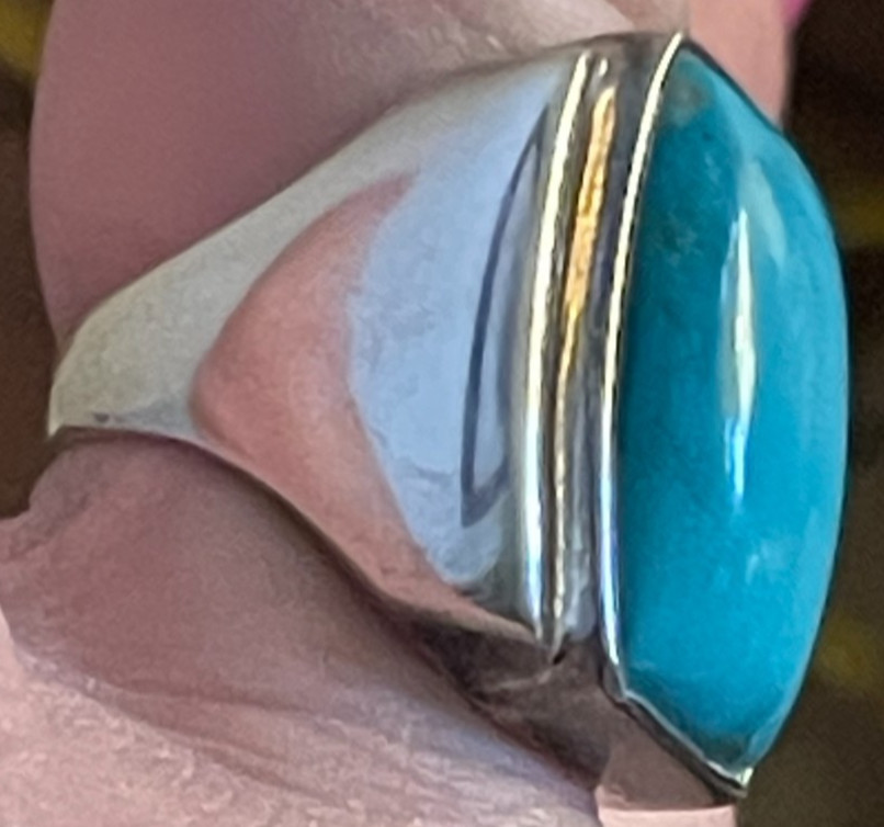 Signed Sterling Silver 925 Rectangular Turquoise … - image 1