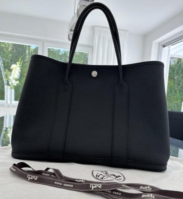 HERMÈS Garden Party Damen Tragetasche Groß Schwarz Leder Canvas mit Beutel