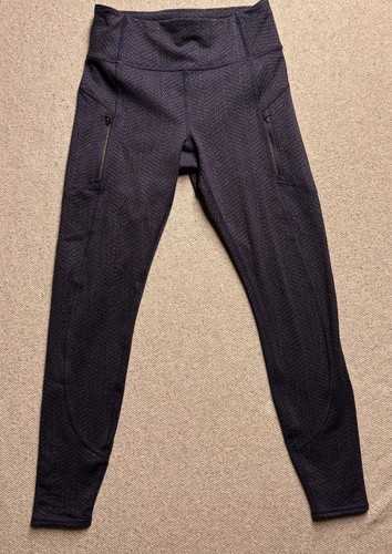 Athleta Rainer Textured Tight Navy with Black Print Pattern Women’s Size XS