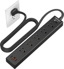 6 Ft Flat Plug Power Strip Surge Protector, Ultra Thin Extension Cord 5 Outlets 