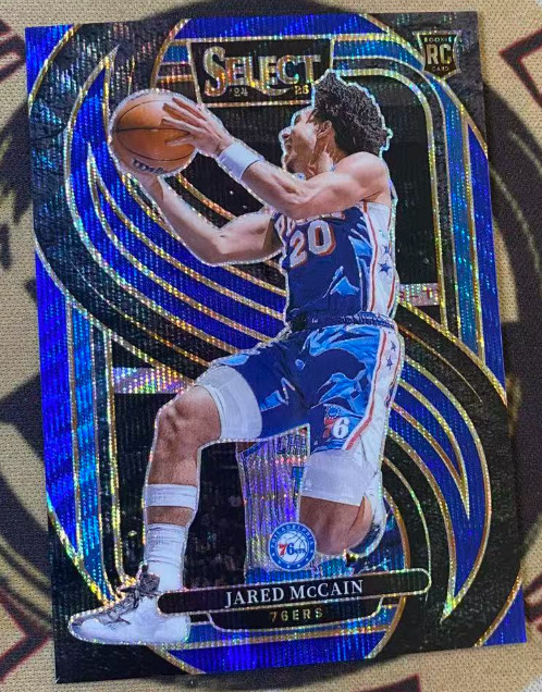 Jared Mccain 2024-25 Panini Select 12/75 Blue Wave Premier Level RC 76ers #184