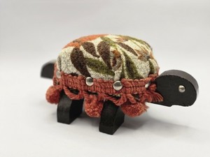 Vintage Pin Cushion Wooden Turtle Tortoise Cute 5” Folk Art