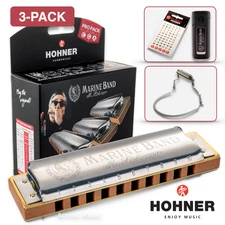Hohner Marine Band 1896 Pro Pack Harmonica MBAND-3PK, Keys G C A, w/Key Stickers