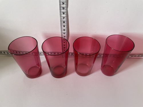 LOVELY SET OF FOUR AUTHENTIC CRANBERRY GLASS TUMBLERS RETRO VINTAGE ANTIQUE RARE - Picture 4 of 8