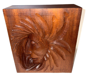 Carved Wood Spirit Block Sculpture Folk Art Native American Indian Signed  Dated