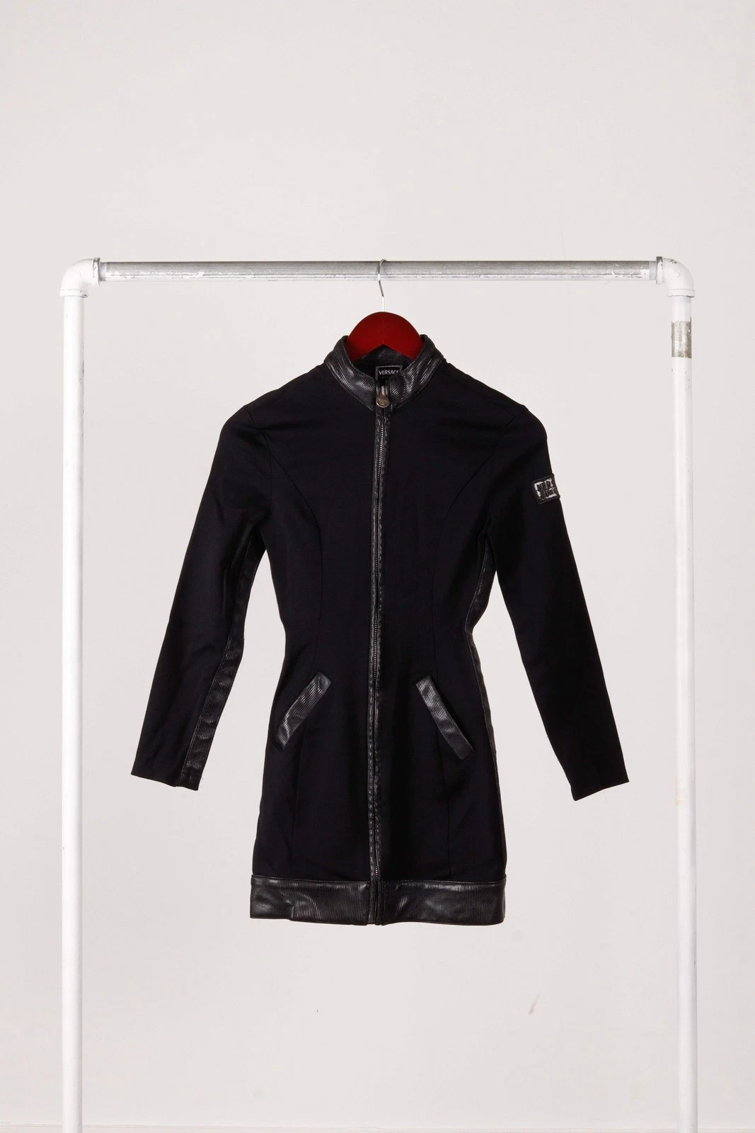 Mini abito donna Versace Jeans Couture anni 90 'bordo pelle di agnello' full zip