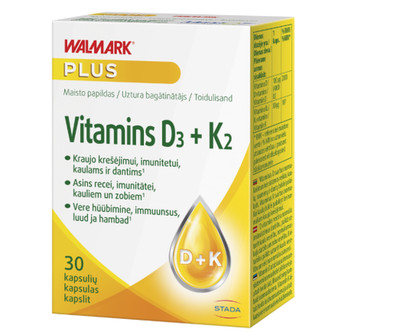 Walmark Vitamin D3 + K2, 30 Kapseln, für Zähne, Knochen und Muskeln