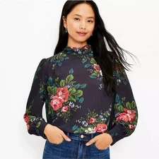 LOFT Floral Long Sleeve Tie Back Blouse Office Business Casual Lightweight Sz Sm