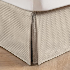 Pleated Waffle Weave Bed Skirt, Tailored Dust Ruffle 14 Inch Drop Easy Fit, Mach