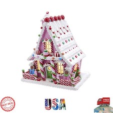 Charming 10-Inch Pink Gingerbread House with LED Lights - Holiday Table Decor