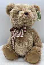 The Bearington Collection SHAGGY Sitting Teddy Bear 126360 Brown Plaid Bow 11