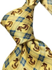 Andrews Ties Vintage Pure Silk Yellow Blu Handmade Made In Italy Krawatte Seide 