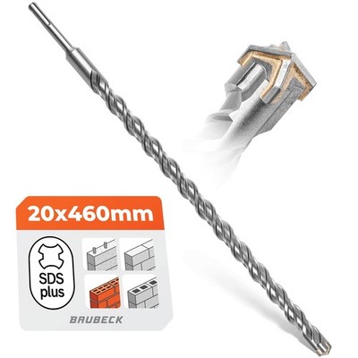SDS Plus Bohrer 20mm x 460mm lang für Beton & Stein - Premium 40CR Stahl,