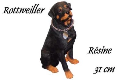 STATUETTE Résine - CHIEN ROTTWEILER ASSIS 31 cm de H N° F725 - Photo 1/4