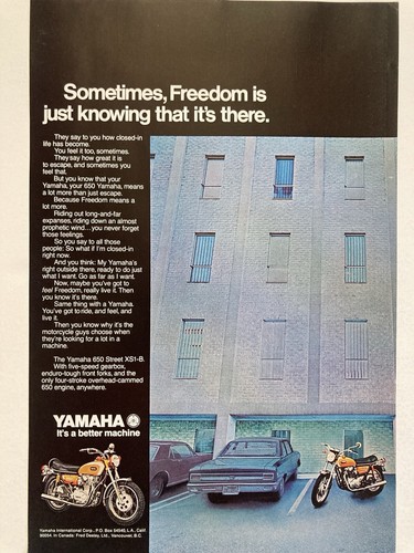 1971 Yamaha 650 Street XS1-B Motorcycle Print Ad