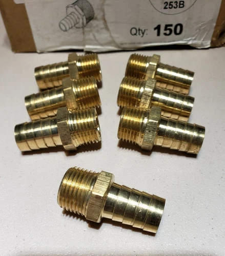 Lot of 2- CerroBrass 5/8"Hose Barb x 1/2"Male NPT Brass Adapter Threaded Fitting