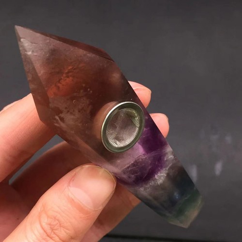 Varita de roca de cuarzo de cristal de fluorita arco iris natural pipas para fumar tabaco curativo - Imagen 6 de 7