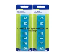 2 x Ezy Dose 7 Day Pill Box Reminder Contoured Bottoms - Large - Opens Easily 