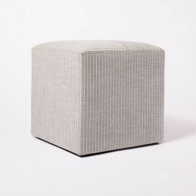 Threshold designed w/Studio McGee Cube Square Ottoman Bedroom Tan/Navy Stripe