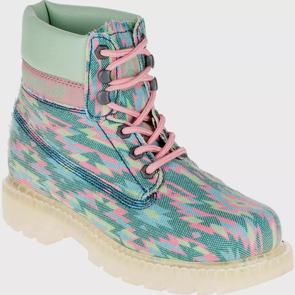 meditación tribu Búho New NIB CAT Caterpillar Colorado Aqua Blue &amp; Pink Tribal Aztec Combat  Work Boots | eBay