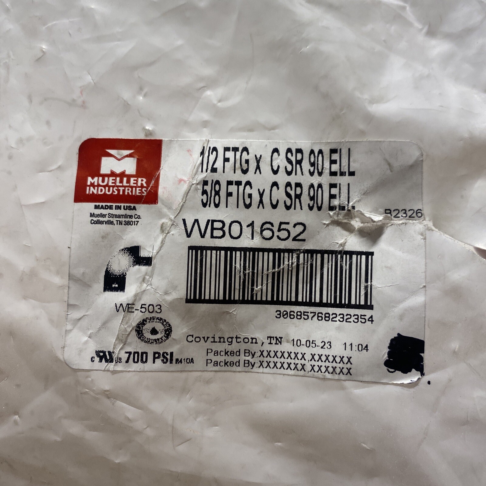 Mueller Industries 1/2”, 90° Elbow Short Radius Street (FTG x C) (Lot Of 40)