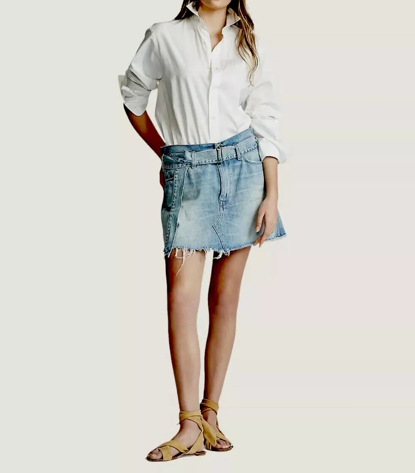 NUEVO CON ETIQUETAS Polo Ralph Lauren Mujer Cinturón Denim Jean Falda Envejecida Mini Azul Talla 28 Foto 4 de 4