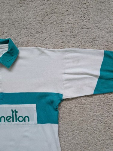 Vintage Benetton Green Rugby Shirt 46 Made In Italy (Fits Like M-L) - Picture 6 of 11