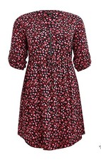 Torrid Plus Size 3 Heart Tattoo Black/Pink Challis Zip Front Shirt Dress Pockets
