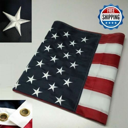 3' x 5' FT Embroidered U.S.A. American Flag with Brass Grommet HIGH QUALITY USMC
