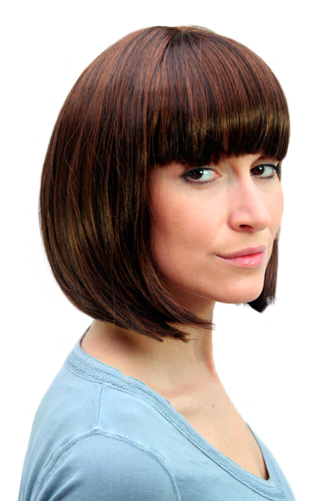 Wig Women's Short Bob Long Bob Pony Smooth Chestnut Brown Highlighted 7803