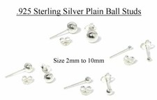 925 Sterling Silver Plain Ball Stud Earrings  Sizes 2mm to 10mm