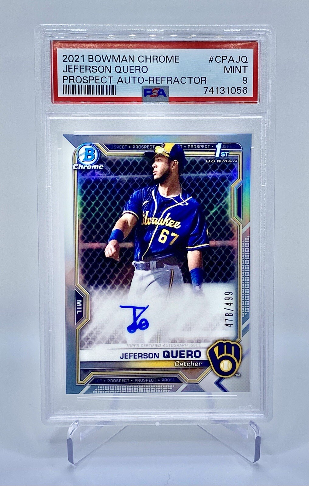 Jeferson Quero 2021 Bowman Chrome 1st Auto RC Refractor /499 #CPA-JQ - PSA 9