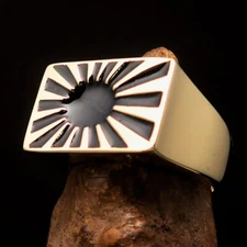 MENS BRASS JAPANESE WAR FLAG RING INDOCHINA BLACK RISING SUN SIZE 10.5