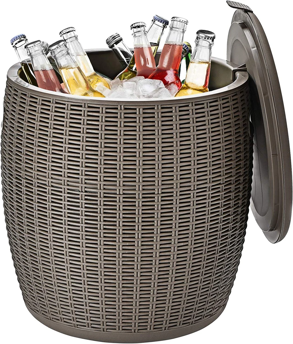 9.5 Gallon Ice Cooler Wicker round Ice Chest Outdoor Beer Wine