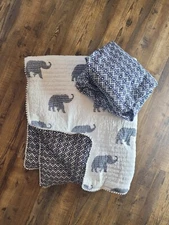 Levtex Baby Malawi Elephant 2 Piece Crib Quilt Set Navy White