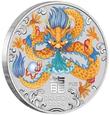 2024 COLORIZED Lunar Year of the Dragon 1oz Silver Coin Sealed In Mint Capsule