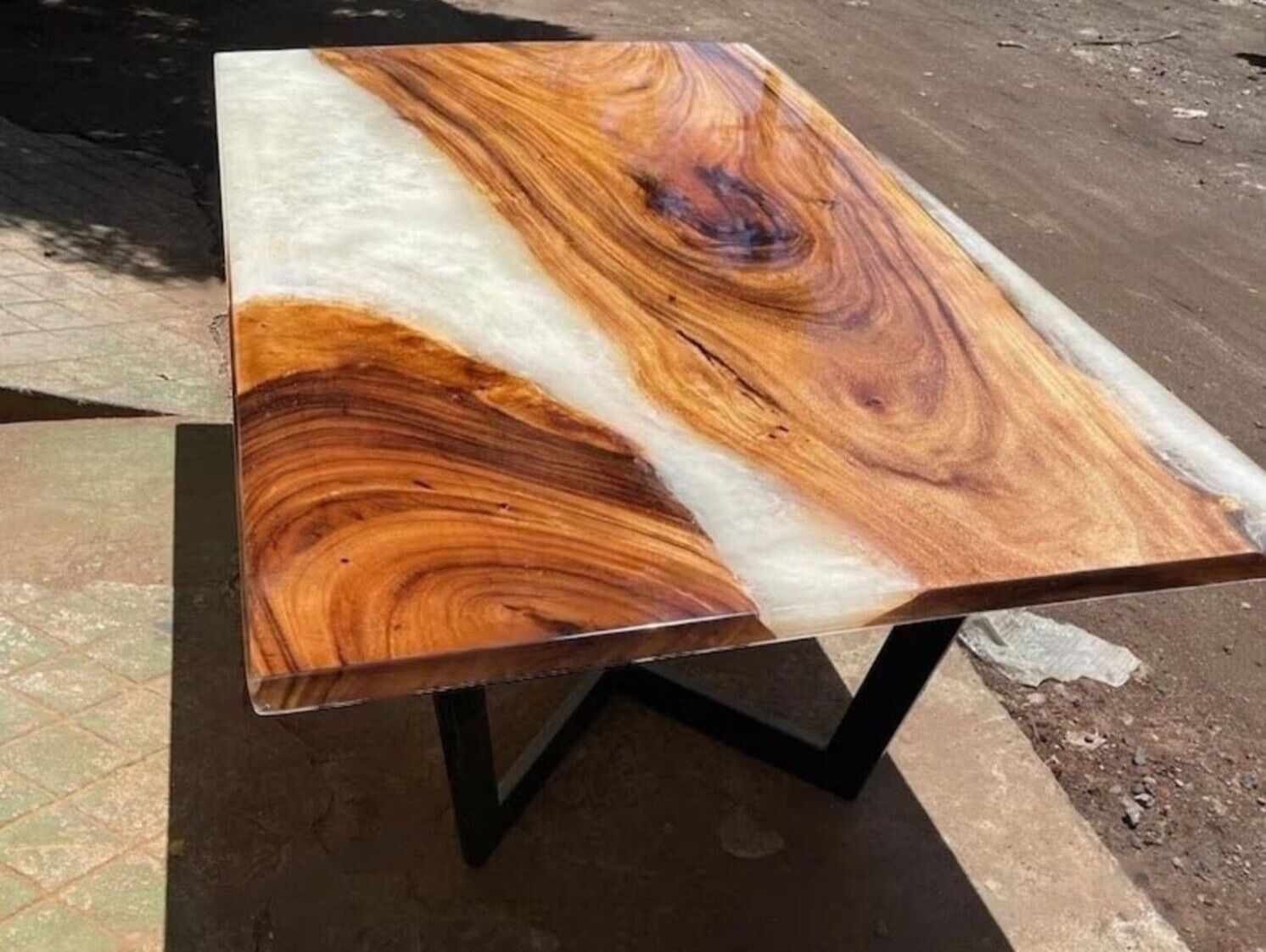 Handmade 60x36 Wood & Epoxy Resin Art Table Top for Modern Home Decor-image
