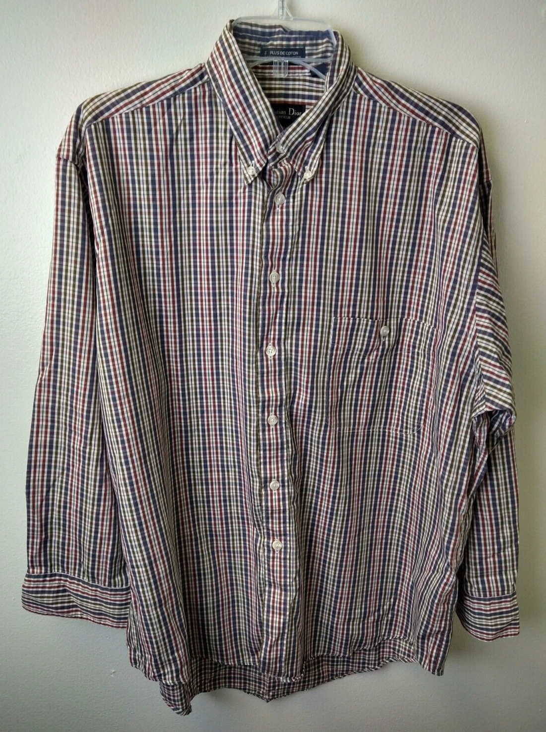 Camicia uomo vintage Christian Dior 16 5 32 33 multicolore a righe USA lavoro carriera