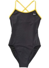 TYR Durafast Elite Hexa Diamond Fit Black Yellow One Piece Swimsuit Size 22 NWT