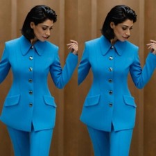 Sky Blue White Women Suits Fromal Business Work Wear Office Party Coat Blazer