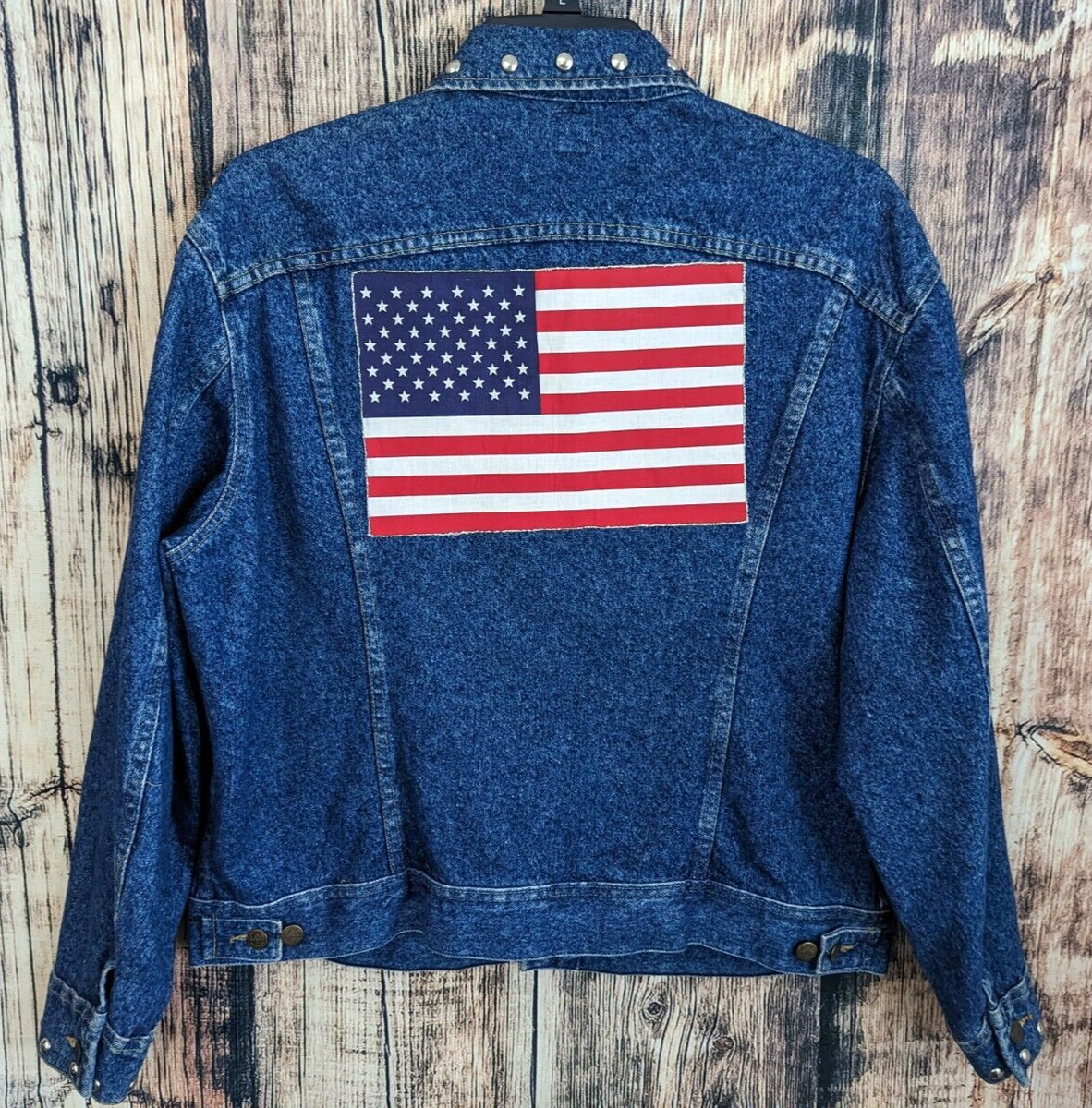 Vintage 90's Lee Denim Trucker Jacket 44 USA Flag Studded