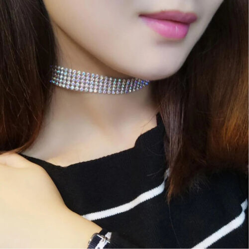 Choker Crystal Fashion Necklace Ladies Girl Diamante Jewellery Rhinestone Silver - Picture 10 of 36