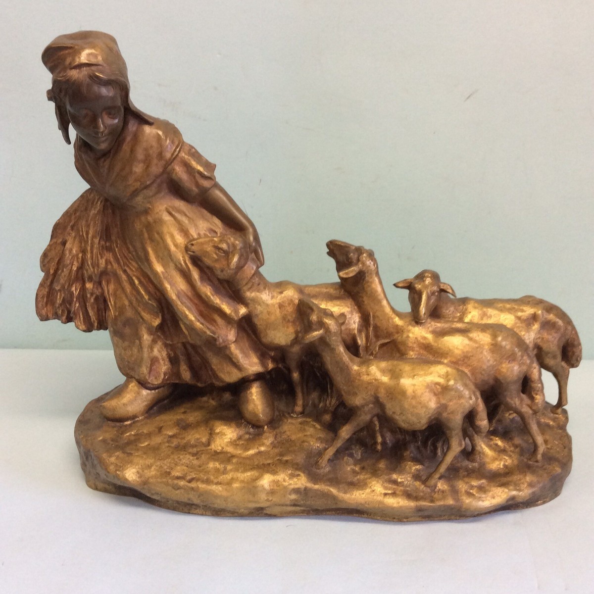 Gilt Bronze Sculpture Group “Neapolitan Shepherdess” by J. D'Aste