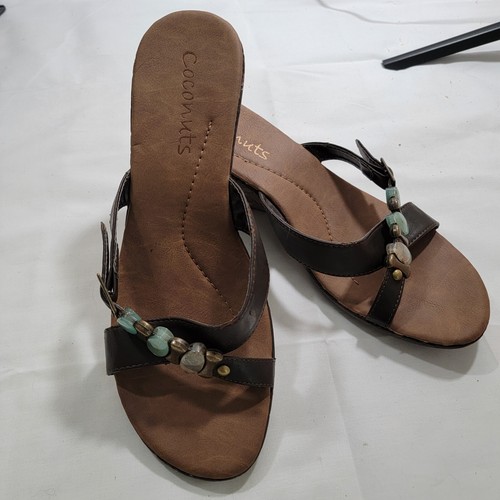 COCONUTS Womens Size 10M Brown Wedge Heel Sandals BOHO Shoes Glass, Brass Beads - Picture 6 of 11