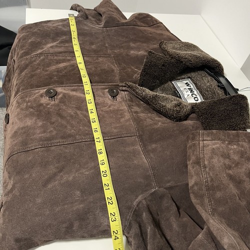 Vintage Leather Suede Faux Fur Fleece Lined Brown Chore Farm Ranch Coat Winco L - Picture 14 of 17