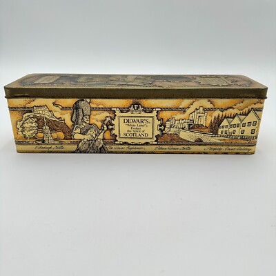 Vtg Dewars White Label Scotch Whisky Empty Embossed Tin The Dewars Highlander