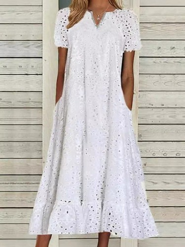 Boho Women's Beach Vacation A-line Short Sleeves Dress Lace Large Swing - Picture 4 of 6