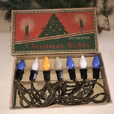 Antique Christmas C 9 Mazda,Swirl,Vtg. LIGHT SET String BULBS,Lamps,Original Box