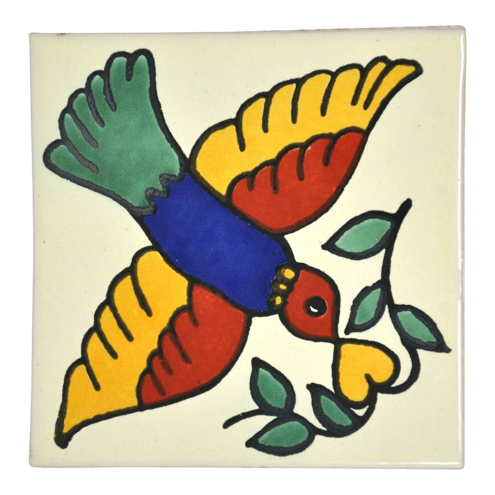 Quin - Handmade Mexican Ceramic Talavera Large 10.5cm Tile Ethically Sourced